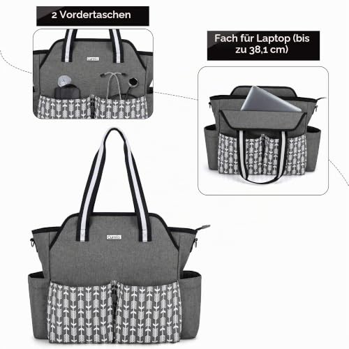 CURMIO Medical Bag for Nurses, First Aid Bag, Grey | Laptop compartment, multiple pockets, detachable shoulder strap, for general practitioners/medical students/physiotherapists/doctors/elderly care workers, Grey
