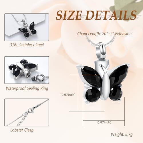 Minicremation Butterfly Cremation Necklace for Ashes Urn Neckalce for Ashes for Women Keepsake Pendant Memorial Jewelry Gifts for A Loss of Loved Ones Black