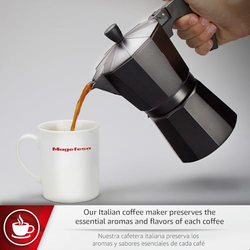Magefesa Kenia Noir Stovetop Espresso Moka Pot, 3-Cup/5 oz, Italian Coffee Maker for Cuban Coffee, Extra-Thick Aluminum, Heat-Resistant Handle, Safe & Easy-to-Use, Greca Coffee Maker 3 CUPS BLACK