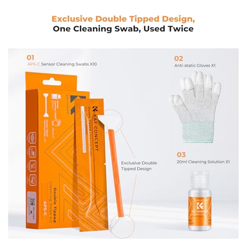 K&F CONCEPT Double-Tipped APS-C Sensor Cleaning Kit with Sensor Cleaner 16mm