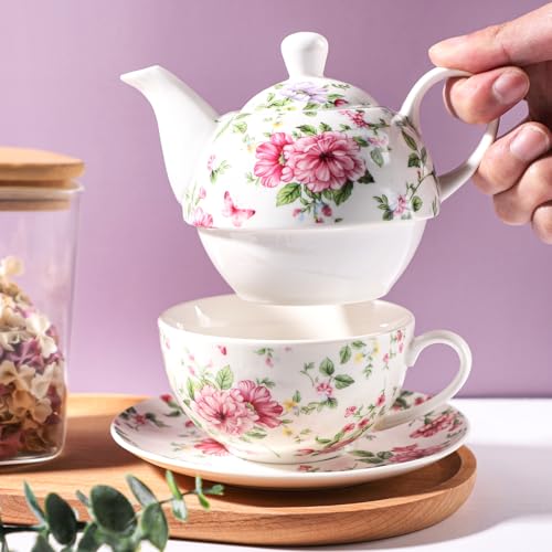 Tea Cup Set Ceramic Including 1 Teapot with lid 1 Tea Cup with 1 Sauser (C1) C1