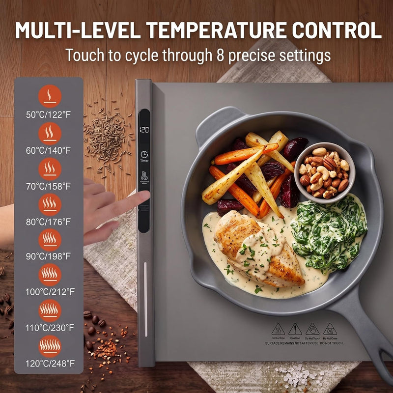 Portable Food Warmers,Electric Warming Tray Hot Tray Heating Mat Food Warmer Heating Pad Keep Foods Warming for Gatherings,Parties, Auto Shut-Off Gray