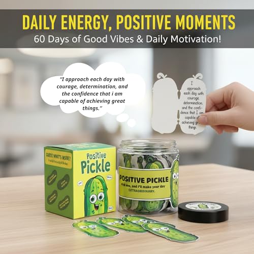DEARMINE 60 Positive Pickle Cards Jar, Birthday Gifts for Women, Teens, Adults, Back to School Gift, White Elephant Gifts, Stocking Stuffers, Teen Girl Gifts Trendy Stuff Ab. Positive Pickle