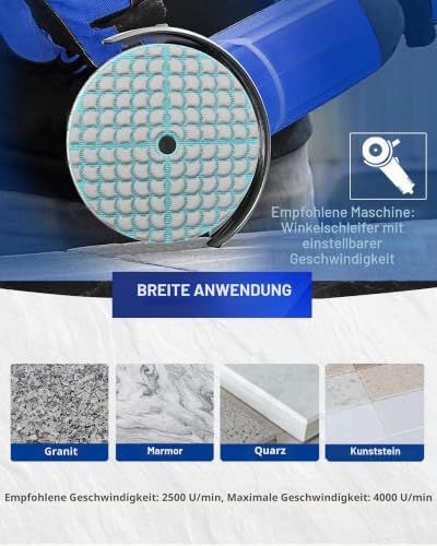 SHDIATOOL Diamond Sanding Pads 50-8 Pieces Dry Polishing Discs 100 mm for Granite Marble Quartz Artificial Stone Suitable for Angle Grinders G50