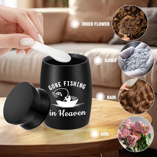 Abooxiu Small Urns for Human Ashes Keepsake 2.76 Inches Mini Urns for Ashes Memorial Small Cremation Keepsake Urn Mini Funeral Burial Decorative Urn for Adult Males Females - Gone Fishing in Heaven Non-customized