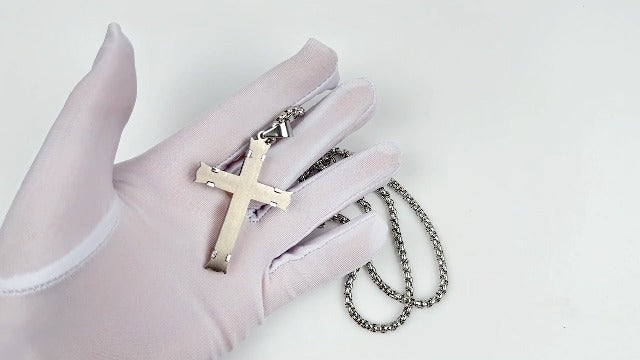 JewelryWe Men's Jesus Cross Pendant Necklace, Christmas Prayers Necklace Silver
