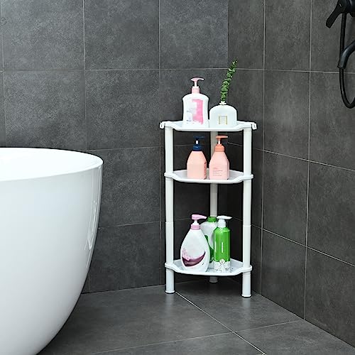3 Tier Shower Caddy Organizer Shelf Corner, 13.5 x 10 x 26 Inches, Rustproof, Plastic Shower Rack Stands for Inside Bathroom, Bathtub, Shower pan, White(Round Slot White 3 Tier) Round Slot White 3 Tier