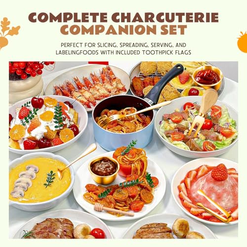 169 Pcs Charcuterie Boards Accessories Gold Charcuterie Utensils Cheese Butter Spreader Knife Set Small Serving Tongs Forks and Spoons Dipping Bowls Honey Dipper Toothpick Flags Cocktail Picks