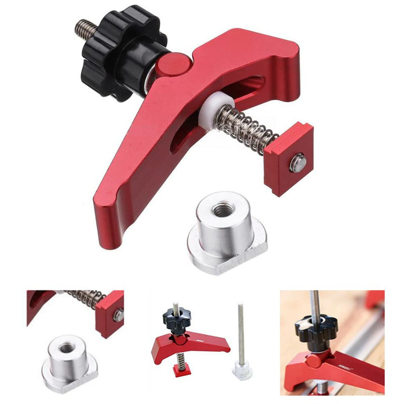 [Australia - AusPower] - HONGDUI YB07X Red Quick Acting Hold Down Clamp Aluminum Alloy T-Slot T-Track Clamp Set Woodworking Tool for Woodworking Table 