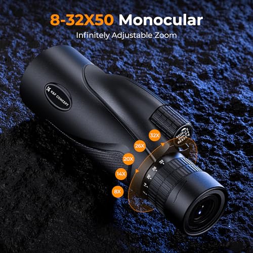 K&F Concept 8-32X50 Zoom Monocular - High Power Dual Focus Prism Compact Monoculars for Kids Adults, with Phone Adapter, Low Light Night Vision, FMC Lens for Bird Watching Hunting Travel Camping Starg