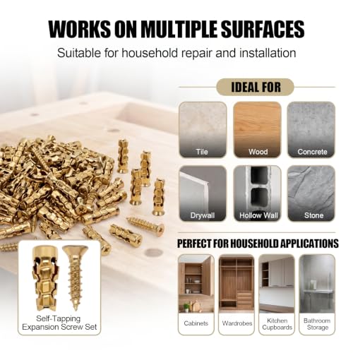 LOGJAM 6×14mm expansion anchors and screws for door hinge repair, 300-piece assortment set