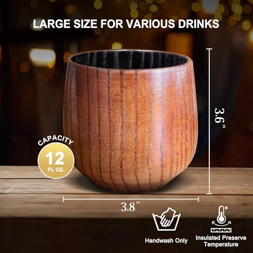 HWISDMIG 12oz Charred Wooden Bourbon Drinking Glass, Bourbon Gifts for Men 2 Pack Charred