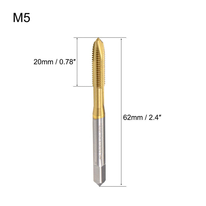 [Australia - AusPower] - uxcell Spiral Point Plug Threading Tap M5 x 0.8 Thread, Ground Threads H2 3 Flutes, High Speed Steel HSS 6542, Titanium Coated, Metric Screw Taps Tapping Bit for Thread Repair, 2pcs 