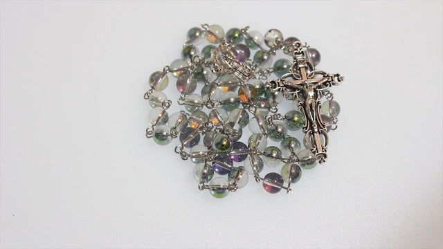 Rosary Beads Chaplet Dazzle Artificial Crystal Glass Rosery Cross Catholic gifts Multi