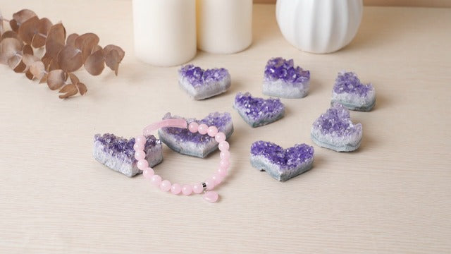 Jovivi Natural Amethyst Cluster Crystal Necklace for Women Men,Irregular Raw Rough Amethyst Quartz Stone Pendant Necklace Jewelry for Spiritual Reiki Healing,Beauty, Love and Positive Energy Silver Plated - Heart Crystal