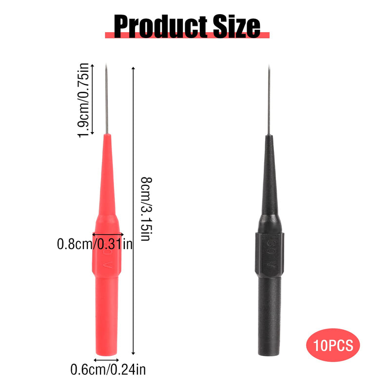 [Australia - AusPower] - Test Probe Multimeter Test Probe 0.7 mm Piercing Needle Probe Test Tip Banana Plug Multimeter Test Lead Probe Insulation Piercing Sample Pack of 10 black, red 