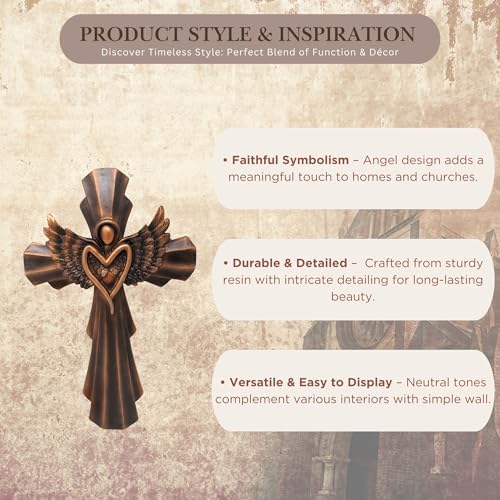BestGiftEver Rustic Angel Wing Wall Cross, Vintage Brown