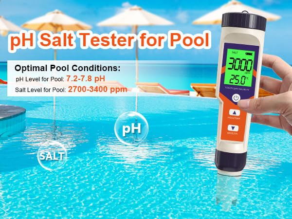 [Australia - AusPower] - Digital PH Water Tester, 5 in 1 PH/TDS/EC/Salt/Temp Meter, a Practical Portable Meter for Pool, Aquarium, Drinking Water, Shower& Kitchen Drinking Water for The Household 2025 upgraded 5-IN-1 pH meter 