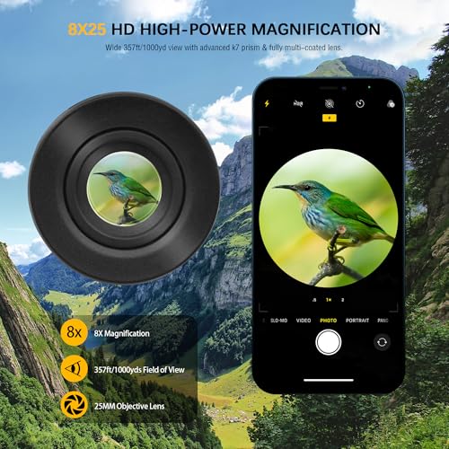 8x25 Waterproof Compact Monocular - Bundle with - Universal Cellphone Telescope Durable Adapter Mount