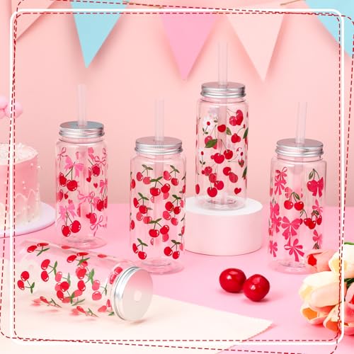 Willinglong 24 Pcs Coquette Bow Aesthetic Cup Pink Bow Plastic Tumbler with Lids and Straws Reusable Cute Plastic Cups for Women Birthday Bridal Shower Wedding Party Supplies (Cherry,13.5oz) Cherry 13.5 oz
