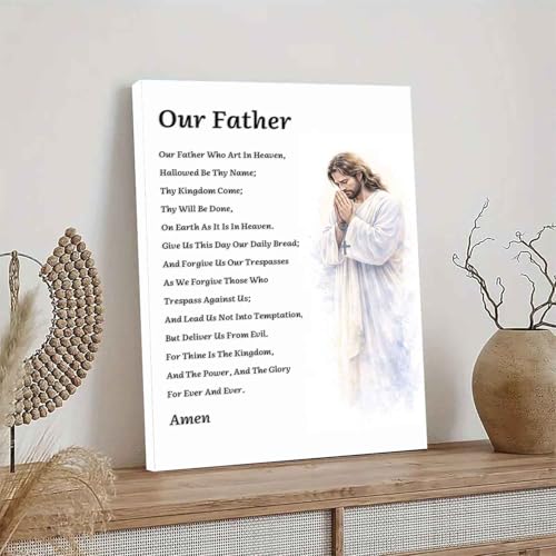 Our Father Prayer Wall Art, Lord’s Prayer Christian Canvas Print, Bible Prayer Poster, Religious Wall Decor, Faith Inspirational Artwork, Spiritual Gift for Home Living Room Bedroom Church Framed 8*12 inch Our Father Prayer 12"L x 8"W