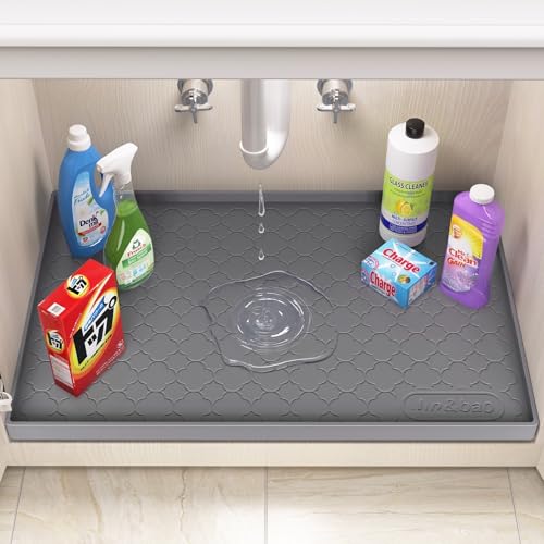 Jin&Bao Under Sink Mat 40" x 22" Waterproof Silicone Cabinet Kitchen Liner Dark Gray 22"w x 40"l