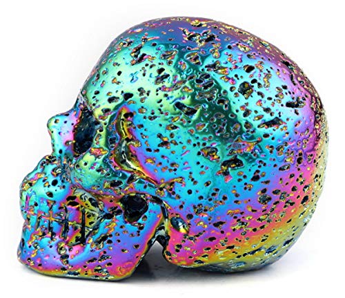 Skullis 2.0" Rainbow Aura Hot Lava Stone Crystal Skull, Hand Carved Gemstone Fine Art Sculpture, Reiki Healing Stone Statue.