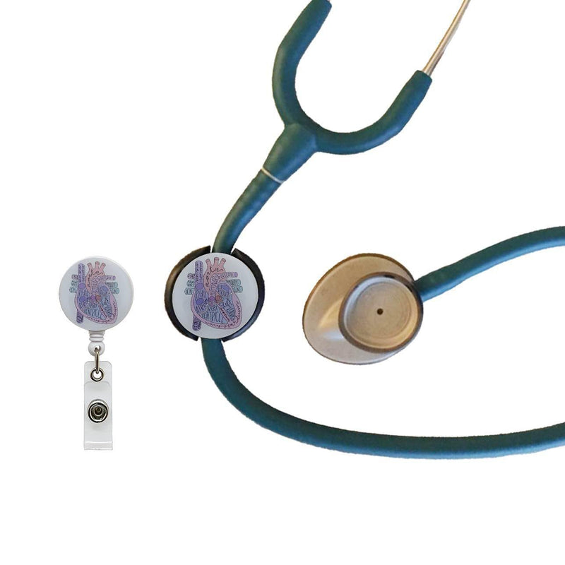 [Australia - AusPower] - Stethoscope ID Tag Stethoscope Label Charm, Name tag, Medic, Nurse, Doctor, Vet, EMT Come with 1 Retaractable Badge Reel (Heart) Heart 
