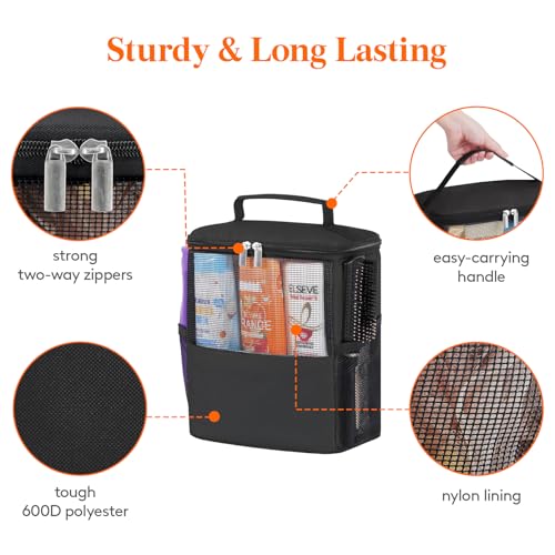 Lifewit Shower Bag Mesh Shower Caddy Portable College Dorm Room Essentials Tote Bag for Bathroom, Gym, Travel, Camping Quick Dry Hanging Shower Organizer Basket Toiletry Bag, Medium, Black (Pack of 2) M(8.3"L x 5.9"W x 9.8"H) (Pack of 2)