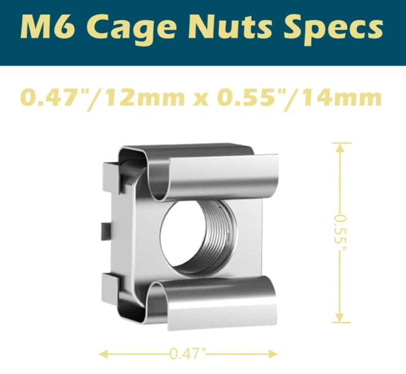 [Australia - AusPower] - 50 Pack M6 Rack Mount Cage Nuts, Screws and Washers w/Insertion and Removal Tool for Rack Mount Server Cabinet, Server Shelves, Routers, Patch Panel, Cable Ties (Cage Nut/Screw+Tool Silver) Cage Nut/Screw+Tool Silver 