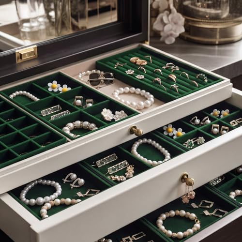 Highergo 8 Pcs Dark Green Velvet Jewelry Trays, 8.3x4.7x1'',Mixed Style Mixed Style