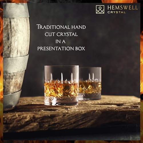 Whisky Glasses Set of 2 11oz - Luxury Cut Glass Whiskey Rock Tumblers for Men - Old Fashioned Glassware Sets for Bourbon and Whisky with Solid Base - Satin Lined Box - Wicklow