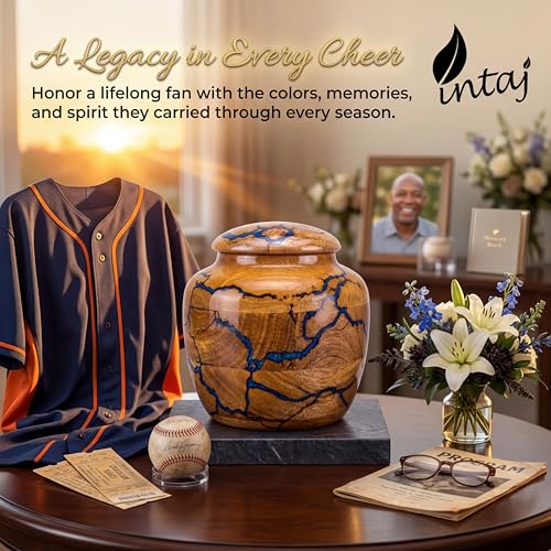 Wooden Cremation Urn for Human Ashes, 150 Cu in, Medium, Tall Vase Tall Vase - Blue Resin Medium (150 Cu In, to 150 lb)