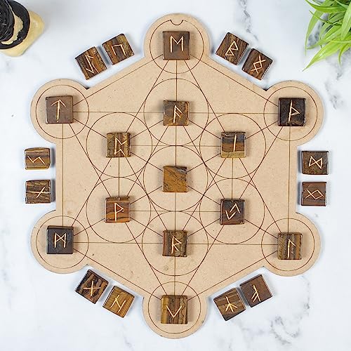 Crocon Tiger Eye Runes Crystal Rune Stones Set 25Pcs Elder futhark Viking G