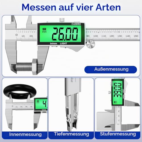 Preciva 150 mm Digital Calliper, Digital Calliper, Stainless Steel, Rechargeable, IP54, Waterproof, Electronic Calliper with LCD Display for Industrial, Electric, Automotive, Crafters