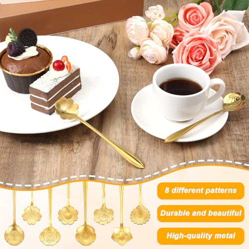 Ptwola 64 Pcs Flower Coffee Tea Spoons Stainless Steel Teaspoon Tea Party Spoons Cute Demitasse Scoop for Stirring Coffee Sugar Drink Kitchen Cafe Bar Tableware Party Favors Decor (Gold)