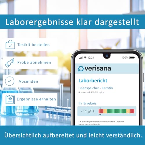 Iron Deficiency Test | Ferritin Test Kit for Home | Verisana | Laboratory analysis of ferritin value to classify your iron storage - includes digital laboratory report