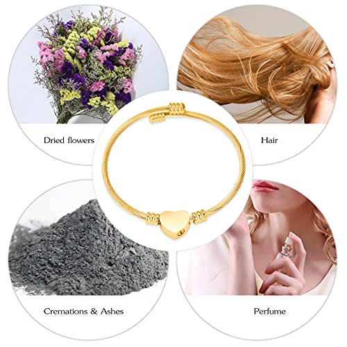 constantlife Cremation Bracelet for Ashes Memorial Jewelry Stainless Steel Heart Shape Urn Pendant Bangle Loved Ones Funeral Ashes Holder Keepsake Gift A-Golden