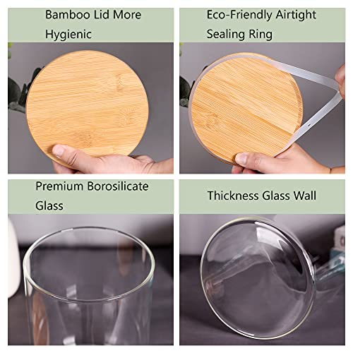 2PCS Large Glass Kitchen Canisters with Spoon and Airtight Bamboo Lids, 100 OZ Glass Storage Container for Flour, Flour and Sugar Jars for Coffee, Rice Storage 2PCS