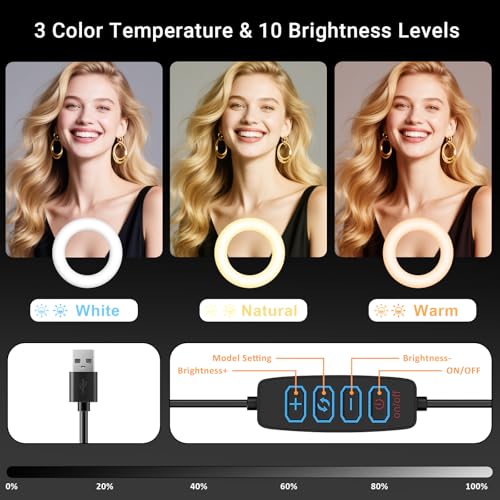 Desk Ring Light with Magnetic Phone Holder, 10'' Video Conference Podcast Lighting Kit for Laptop Computer Monitor Zoom Call Streaming, 3 Color LED Halo Light with Adjustable Stand for Home Office 10inch