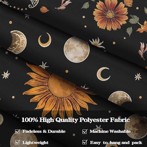 Yeoiat Tapestry Celestial Sunflower Tapestries Lunar Phase Wall Hanging Black and Gold Boho Fine Art Decor Bedroom Dormitory Decoration 90"x70" 90"L x 70"W Black Orange