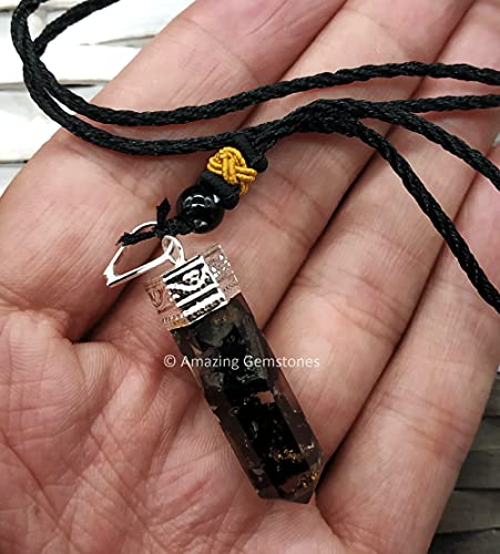 Amazing Gemstone Black Tourmaline Crystal Pencil Point Orgone Pendant Necklace with Adjustable Cord - Natural Healing Crystals and Stones for Men, Women
