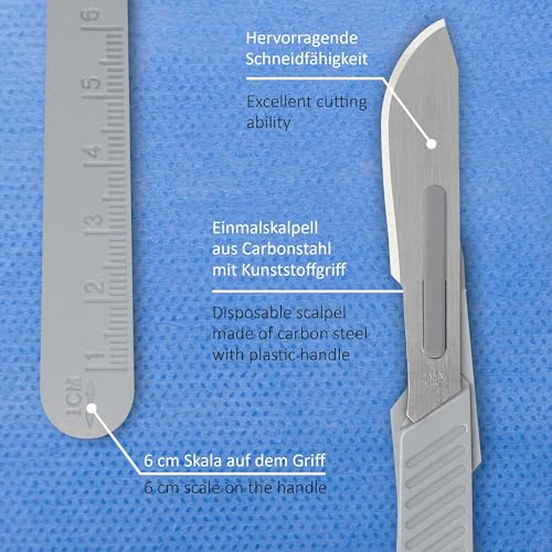 Pulox Disposable Scalpels - 10 x Medical Scalpels #22 - Individually Sterile Packed | Medically suitable for practice, clinic and training, precision-ground blades for controlled cuts