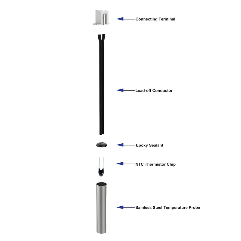 [Australia - AusPower] - 10K Temperature Sensor Probe, 3950 NTC Thermistor Accuracy 1% 5pcs 1 Meter, Waterproof Stainless Steel Temp Probe, Digital Temperature Extension Cable for Refrigerator, Aquarium, Water Dispenser Parts 