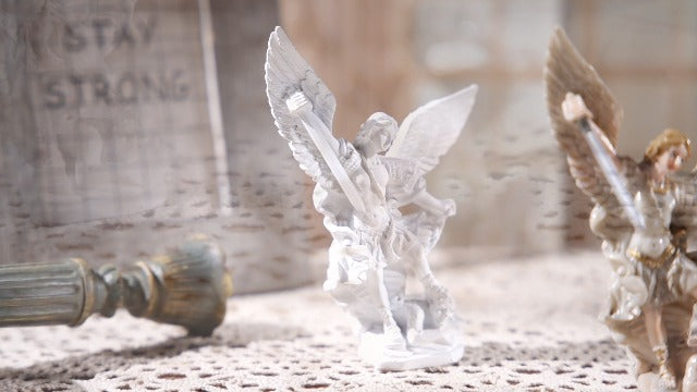 5.51" St Michael Archangel Statue, Catholic Home Figurine Bronze