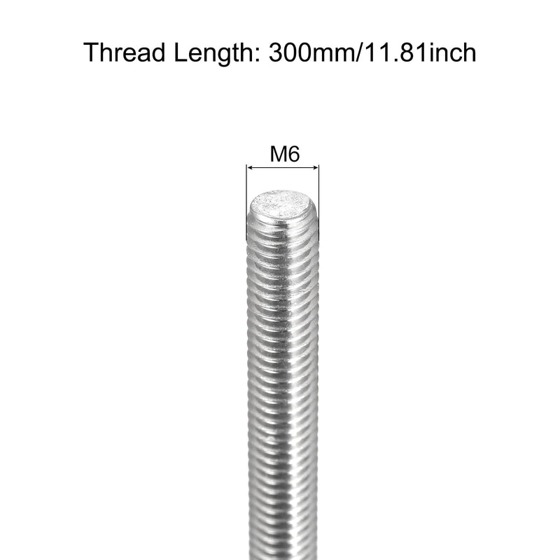 [Australia - AusPower] - TOP-VIGOR 4Pcs M6-1.0 x 300mm Length Fully Threaded Rod, 304 Stainless Steel Right Hand Threads Rods, Fully Studding Rod Bar for Anchor Bolts, Clamps, Hangers and U-Bolts M6 x 300mm 
