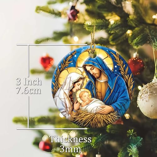 Nativity Night Ornaments Round Ceramic Stained Glass Style Birth of Jesus Christ Ornament Christmas Keepsake Decor for Christmas Tree Winter for Women Men Xmas Hanging Ornament 3" Nativity Night #H055
