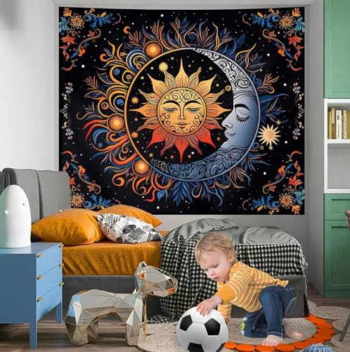 Apdidl Sun and Moon Boho Tapestry, Hippie Mandala Tapestries Wall Hanging 60"L x 51"W D-Boho Sun Tapestry