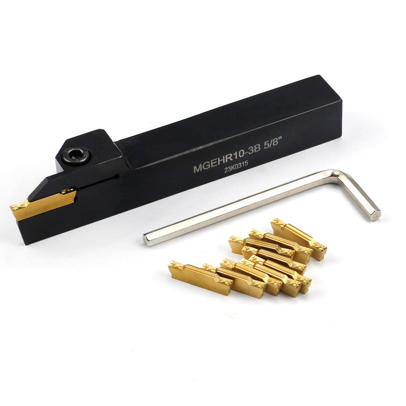 [Australia - AusPower] - OSCARBIDE 5/8''x5/8"External Parting Grooving Cut-Off Tool Holder MGEHR10-3B with 10 pieces Carbide Inserts MGMN300 for Cutting Steel 