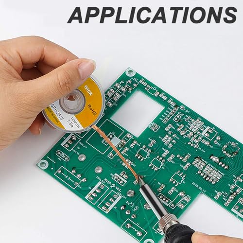 Solder braid with flux and desoldering pump, 1.5 mm wide desoldering braid with flux, no-clean solder braid remover, soldering pump (2-pack, 3 m/10 ft)